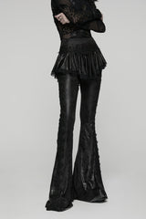 Black Printed Lace Slim Faux Two-Piece Women's Gothic Flared Pants - Product - 8