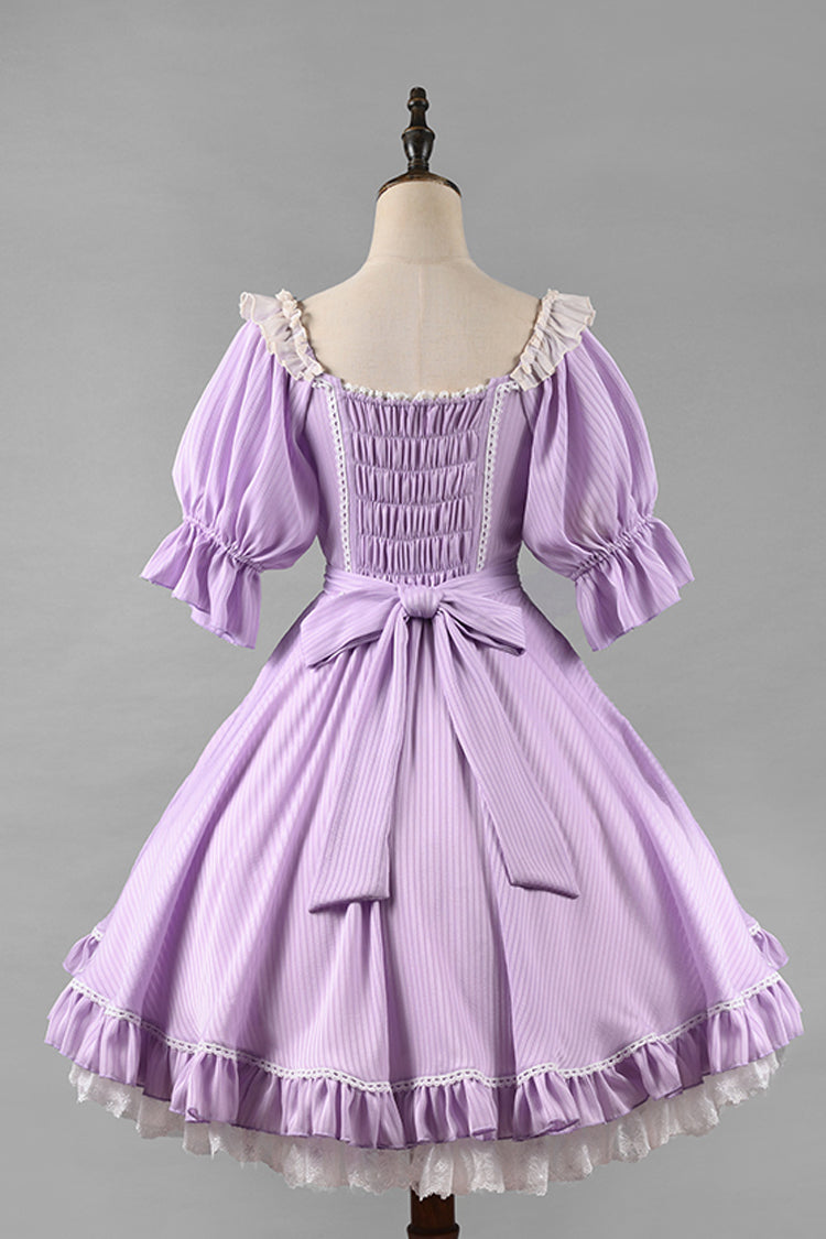 Midsummer Galaxy Solid Color Short Sleeves Ruffle Bowknot Sweet Lolita OP Dress - Product - 10