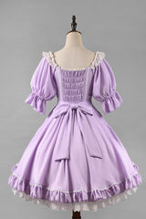 Midsummer Galaxy Solid Color Short Sleeves Ruffle Bowknot Sweet Lolita OP Dress - Product - 10