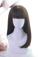 Natural Hair-tail Medium Long Straight Hair Classic Lolita Wigs - Brown - 3
