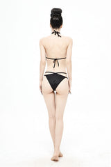Black Gothic Lace Collar Lace Up Bikini Swimsuit - Product - 8