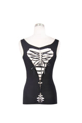 Black Lace Up Back Heart Shaped Hollow Knitting Chain Women's Punk Vest - Product - 7