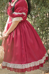 Square Collar Lace Short Sleeves High Waisted Plus Size Sweet Lolita OP Dress - Product - 7