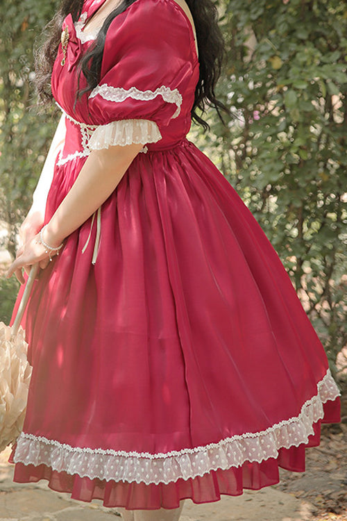 Square Collar Lace Short Sleeves High Waisted Plus Size Sweet Lolita OP Dress - Product - 7