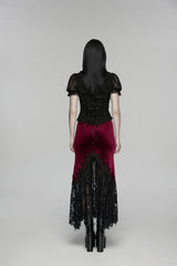 Black/Red Embroidered Lace Slim Women's Gothic Fishtail Velvet Skirt - Product - 3