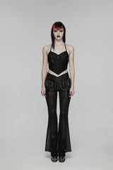 Black Ruffled Women's GothicRuffled Cobweb Pattern Flared Pants - Product - 4