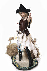 Brown/White [Dune Shadow Seeker] Sleeveless Ruffled Embroidered Irregular Vintage Lolita Skirt Set - Product - 2