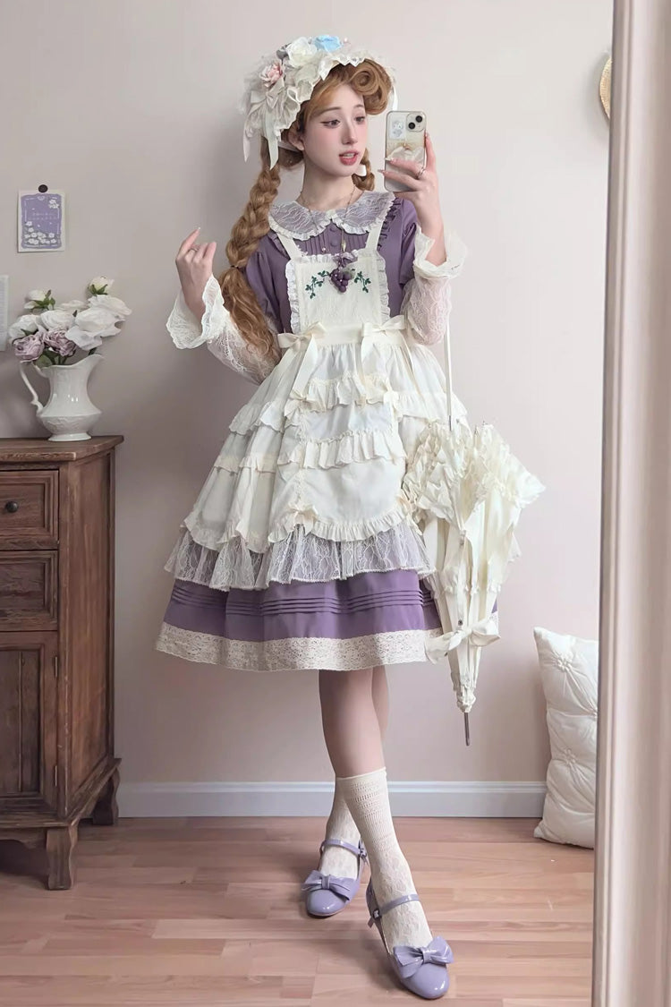 Purple [Mist over Flowers Along the Path] Lapel Collar Long Sleeves Embroidery Bowknot Lace Sweet Lolita Dress - Product - 5