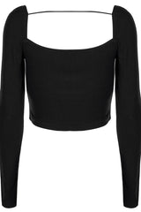 Black Elastic Square Neck Curved Split Butterfly Button Women's Gothic T-Shirt - Product - 7