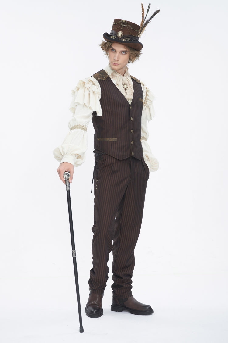 Brown Chain-Decorated Men's Gothic Accessory Gear Feather Top Hat - Product - 9