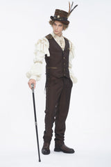 Brown Chain-Decorated Men's Gothic Accessory Gear Feather Top Hat - Product - 9