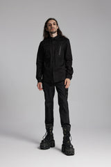 Black Lapel Collar Long Sleeves Zip Mesh Pocket Men's Punk Blouse - Product - 4