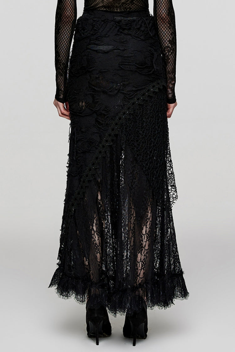 Black Stitching Lace Ripped Women's Gothic Skirt - Product - 3