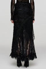 Black Stitching Lace Ripped Women's Gothic Skirt - Product - 3