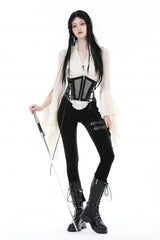 White V Collar Ruffled Long Trumpet Sleeves Women's Steampunk Blouse - Product - 9