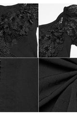 Black Off Shoulder Short Puff Sleeves Ruffled Hanayome Embroidered Lace Women's Gothic Elegant Gorgeous Dress - Product - 10
