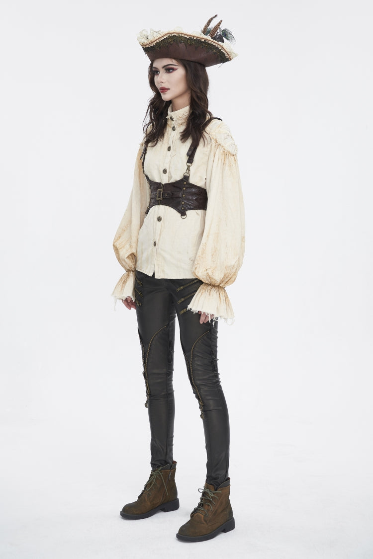 Brown Lace-Up Slim Buckled Strappy Eyelet Women's Punk Corset - Product - 3