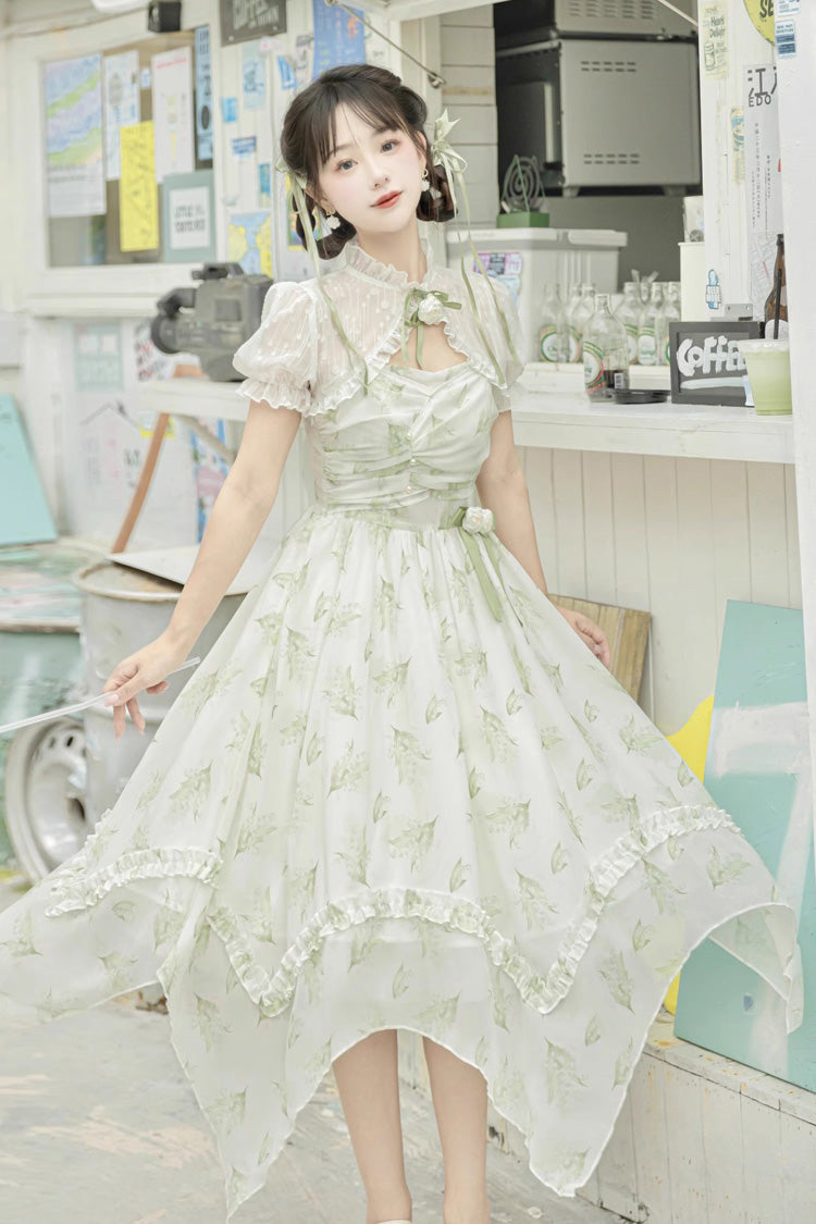 Lily of the Valley Spring Short Sleeves Jacquard Print Bowknot Irregular Sweet Lolita Jsk Dress - Product - 8