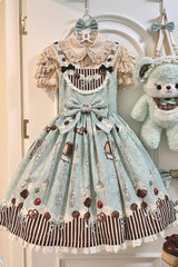 Blue/Green Sleeveless Print Bowknot Sweet Plus Size Lolita Jsk Dress - Product - 6