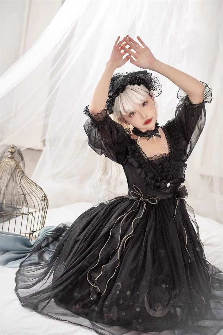 Planet Butterfly Print Bowknot Classic Gothic Lolita Dress 2 Colors - Product - 7