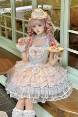 Rainbow Colors [Ballad of Feathers] Sleeveless Multi-Layered Ruffle Hanayome Bowknot Sweet Lolita Jsk Dress - Product - 7