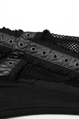 Black Mesh Women's Punk Eyelet Ring Flared Pants - Product - 5