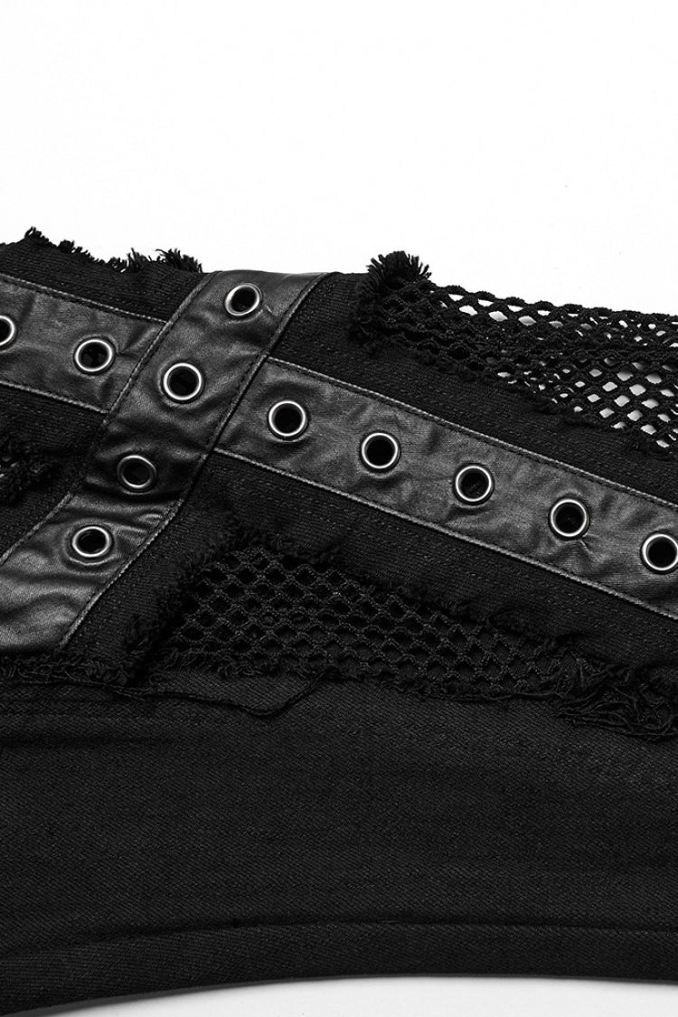 Black Mesh Women's Punk Eyelet Ring Flared Pants - Product - 5