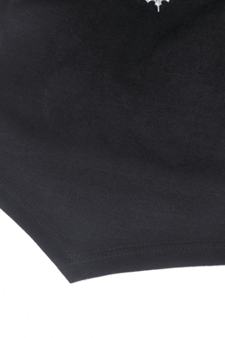Black Long Sleeves Irregular Strappy Bat Women's Punk Crop Top - Product - 18