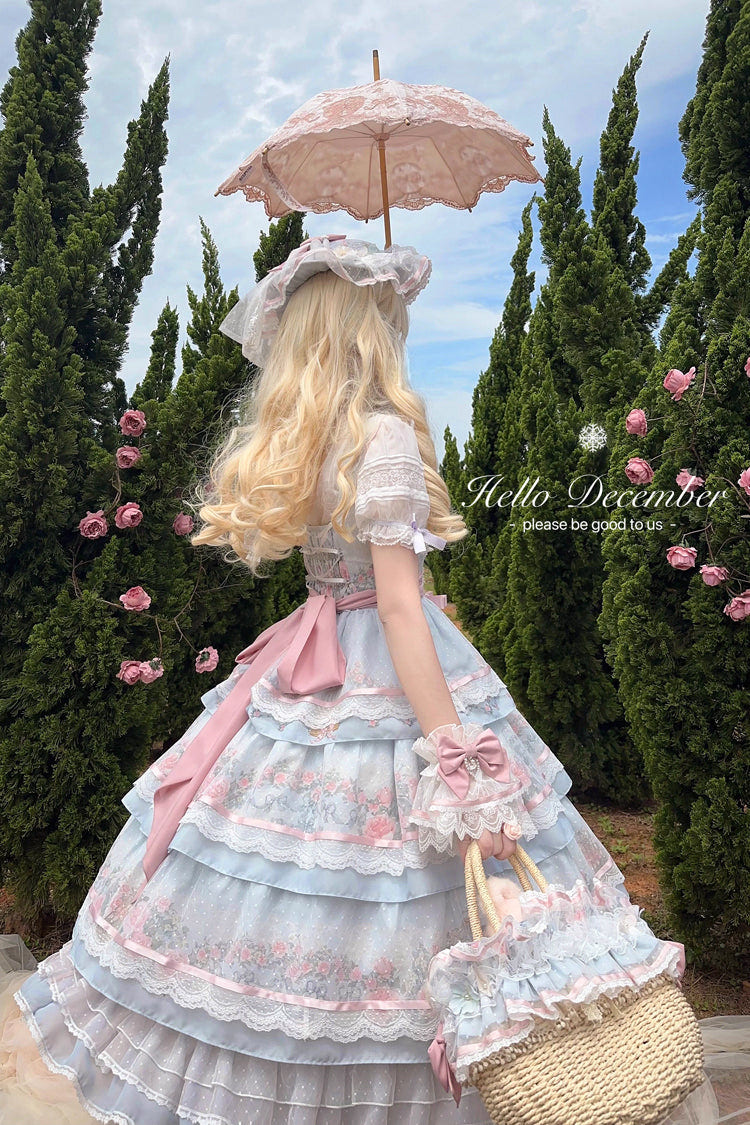 Multi-Color [Rose Flower Cage] Print Triple-Layered Ruffle Bowknot Sweet Elegant Lolita Jsk Dress - Product - 7