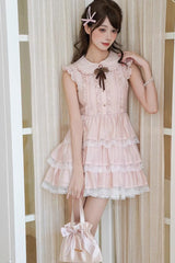 Pink Doll Collar Triple-Layered Ruffled Bow Lace Sweet Lolita Dress - Product - 2