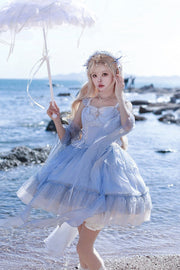 Blue The Moon Goddess's Song Multi-layer Ruffle Lace-Up Sweet Elegant Lolita Jsk Dress - Blue - 1
