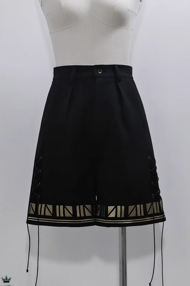 Black [Black Cat] Print Embroidery Ouji Gothic Vintage Prince Handsome Lolita Shorts - Black - 1