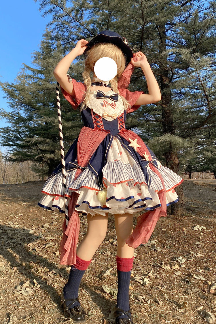Multi-Color Circus Short Sleeves Multi-layer Print Ruffle Bowknot Sweet Lolita Dress - Product - 8