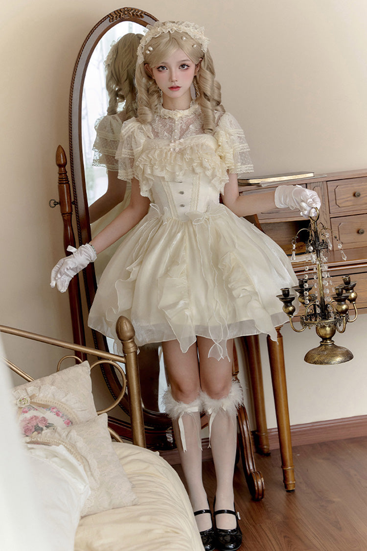 Ivory Floating Light Song Ruffle Bowknot Lace Sweet Princess Fishbone Lolita Jsk Dress - Product - 5