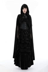 Black Cross Zippered Floral Embroidered Women's Gothic Cloak with Hood - Product - 5
