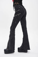 Black Zipper Pleated Women's Punk Flared Pants - Product - 8