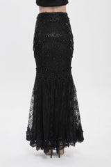 Black Double-Layered Embroidered Lace Slim Pearl-Decorated Women's Gothic Skirt - Product - 6