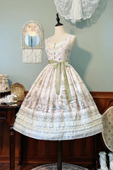 [Iris Study] V Collar Sleeveless Print Bowknot Lace Sweet Lolita Jumper Dress 2 Colors - Product - 19
