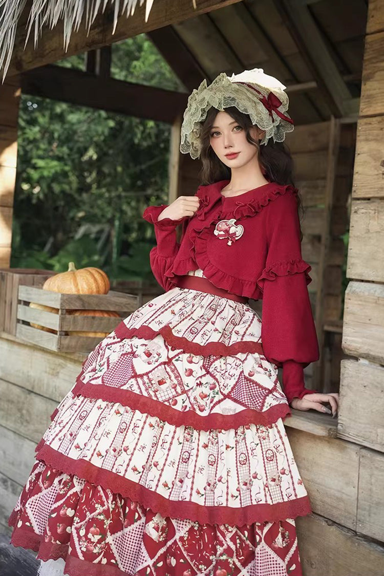 Red Multi-layer Sunflower Print Ruffle Embroidery Sweet Chinese Style Lolita Jsk Dress - Product - 2