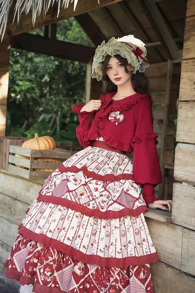 Red Multi-layer Sunflower Print Ruffle Embroidery Sweet Chinese Style Lolita Jsk Dress - Product - 2