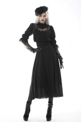 Black Stand Collar Cut-Out Half Sleeves Lace Spliced Women's Gothic Maxi Dress - Product - 7