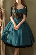 Green Elegant Off The Shoulder Anna's Letter High Waisted Sweet (Dress Only) front view