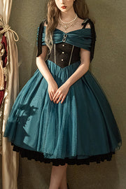 Green Elegant Off The Shoulder Anna's Letter High Waisted Sweet (Dress Only) front view