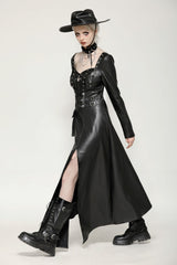 Black Women's Punk Long Sleeves Cut-Out Side Slit Irregular Hem Dress - Product - 9