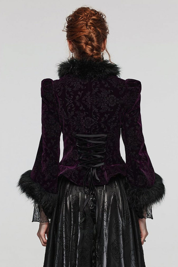 Women's V Collar Long Sleeves Faux Fur Stitching Gothic Coat 4 Colors - Product - 17