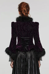 Women's V Collar Long Sleeves Faux Fur Stitching Gothic Coat 4 Colors - Product - 17