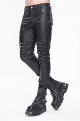 Black Studded Lace Up Leather Men's Punk Pants - Product - 3