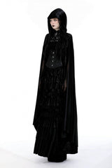 Black Cross Zippered Floral Embroidered Women's Gothic Cloak with Hood - Product - 2