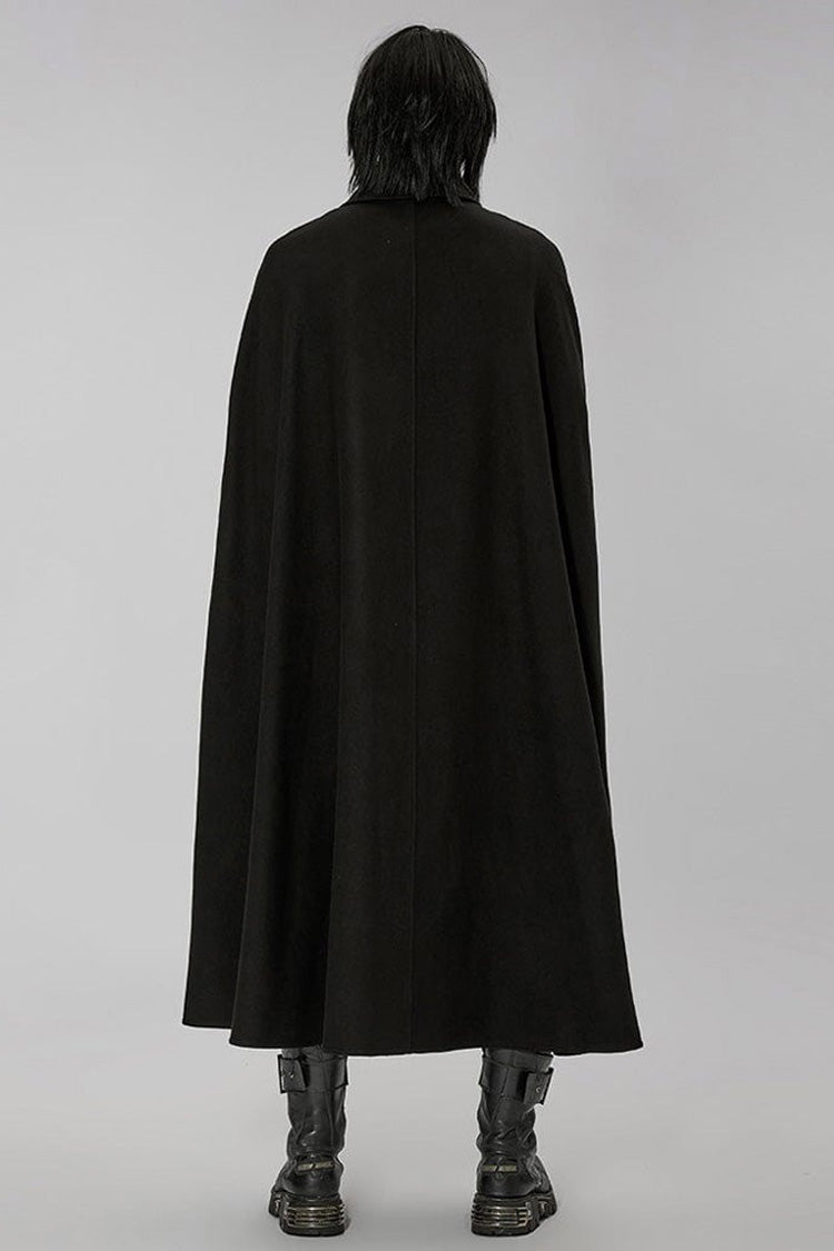 Black Punk Stand Collar Front Lacework Decorate Side Slit Long Men's Cloak - Product - 4
