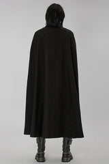 Black Punk Stand Collar Front Lacework Decorate Side Slit Long Men's Cloak - Product - 4